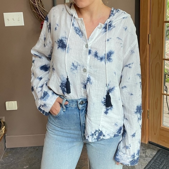 NWT Rachel Zoe Linen Tie Dye Oversized Top Small - Picture 1 of 11